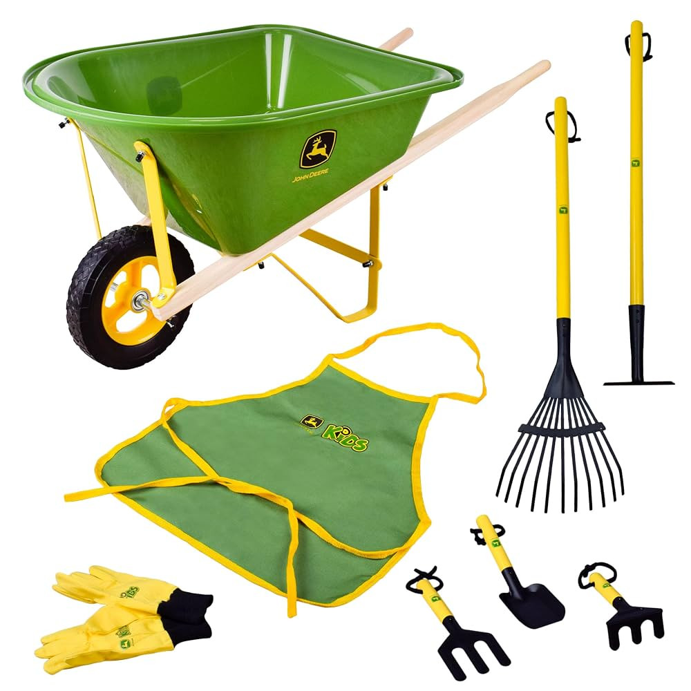 John Deere Deluxe 34" Wheelbarrow and Garden Set Includes 5 Realistic Gardening Tools,Gardening A... | Amazon (US)