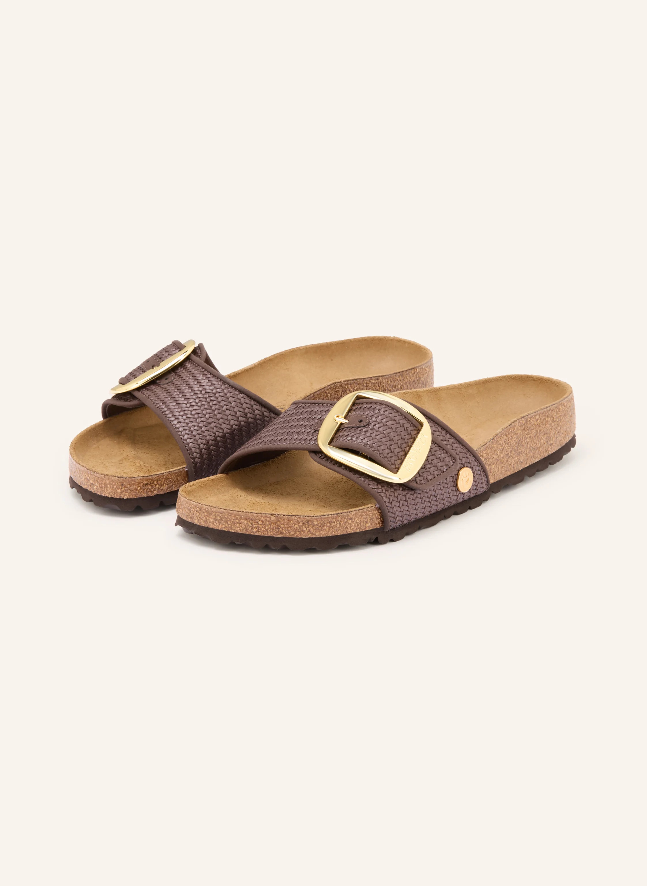 BIRKENSTOCK Pantoletten MADRID BIG BUCKLE RAFFIA in dunkelbraun | Breuninger (DACH)