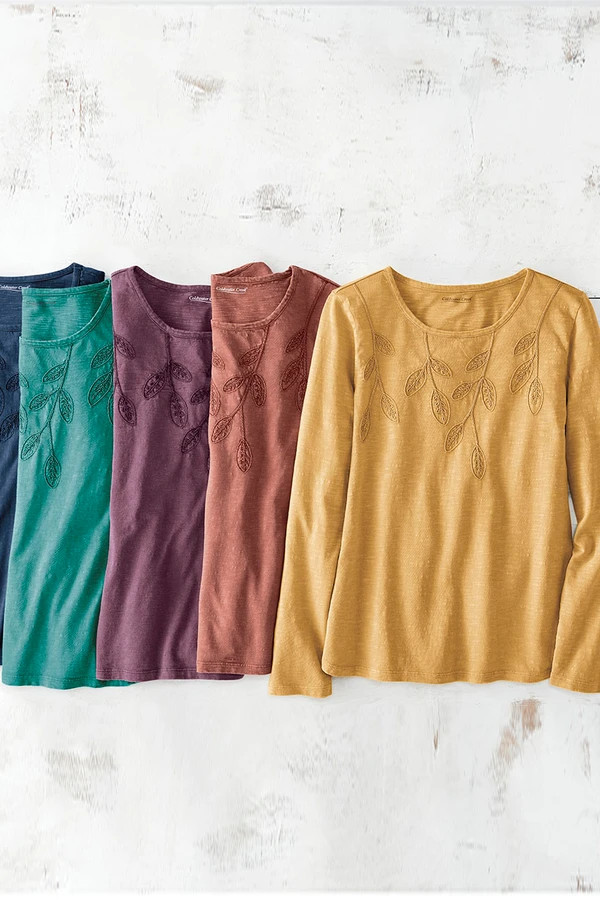 Leaf Embroidered Tee | Coldwater Creek