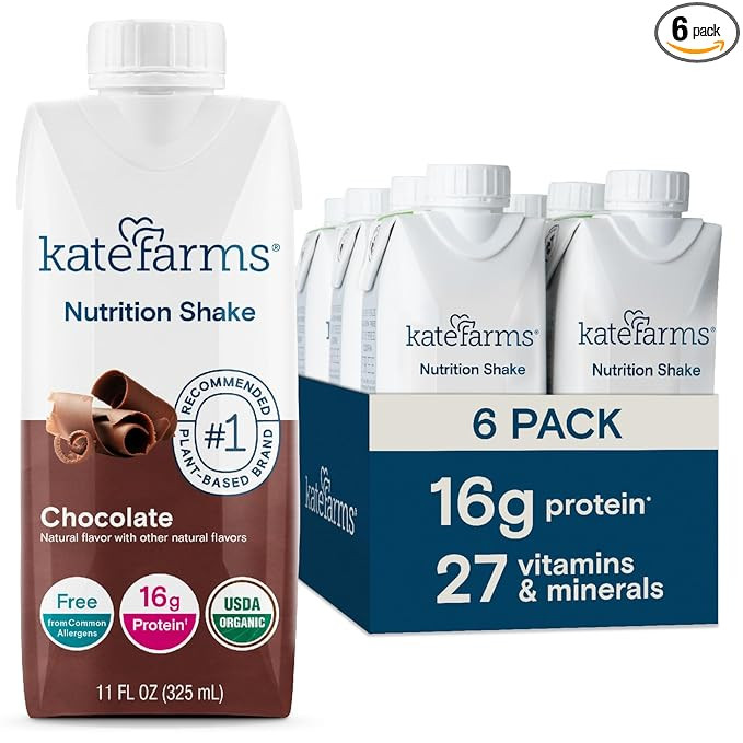 KATE FARMS Organic Nutrition Shake, Chocolate, 16g Protein, 6 Pack | Amazon (US)