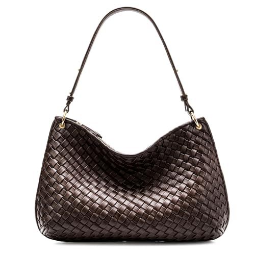 Amazon.com: Woven Bag for Women, Small Tote Bag Hobo Bag Fashion Shoulder Bag PU Leather Handmade... | Amazon (US)