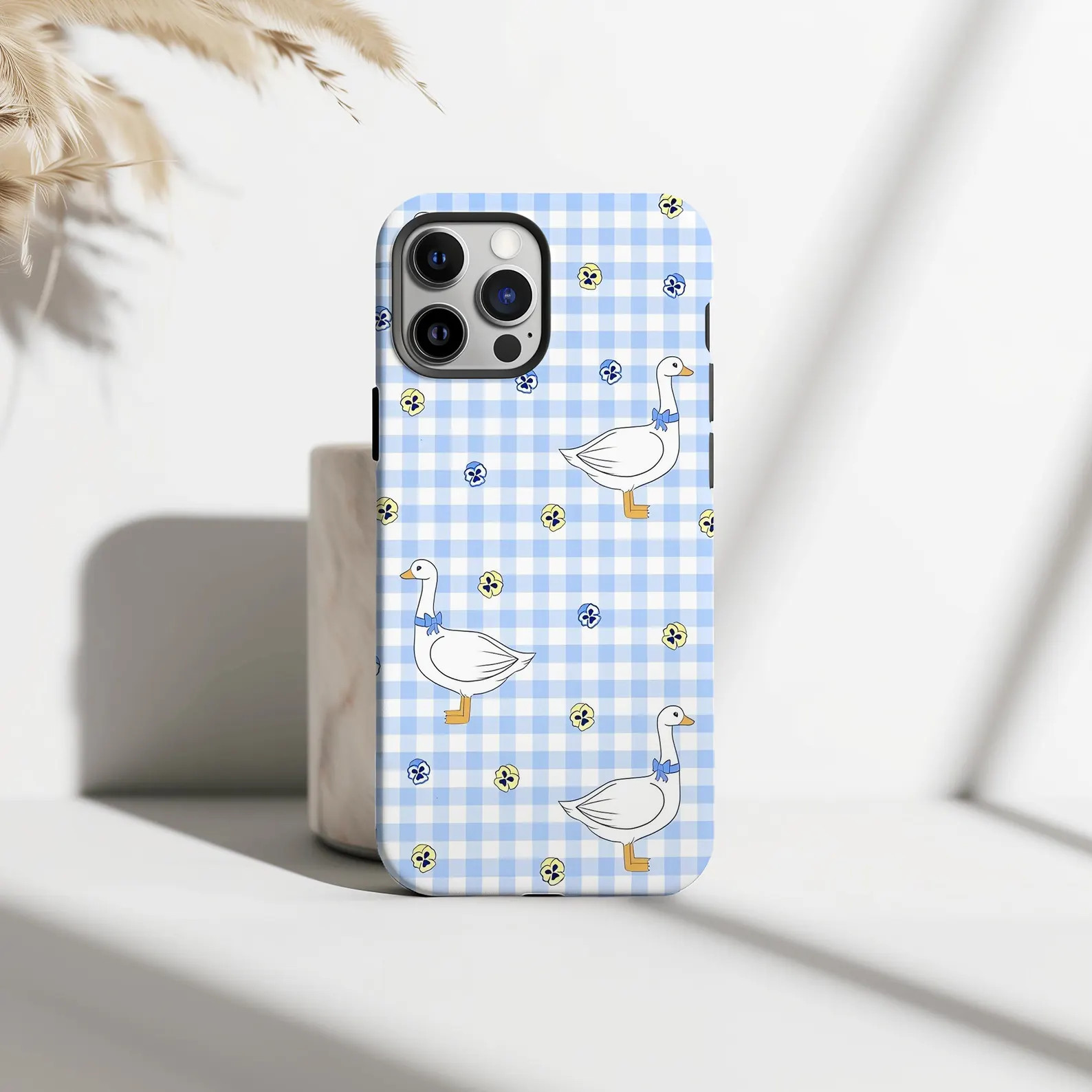 Goose Gingham Phone Case, Blue Stripe Plaid Phone Case, Retro Aesthetic Phone Cover, iPhone 16 15... | Etsy (Global)