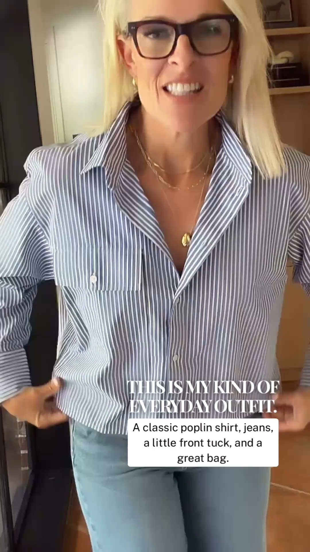 I don’t think you can go wrong with a classic striped poplin shirt, and this one is such an easy everyday piece. I love it with denim and a small front tuck—it keeps the look relaxed while still feeling polished.

Add a great bag and you have a simple outfit that works for so many everyday plans.

#LTKootd #LTKOver40 #LTKgrwm