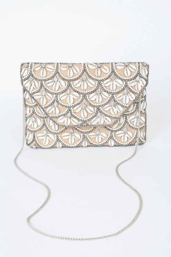 Sitting on the Shore Tan Beaded Shell Clutch | Lulus