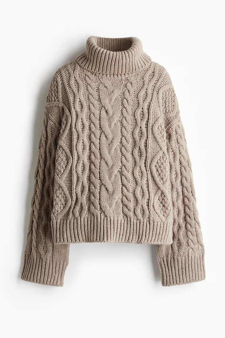 Cable-knit polo-neck jumper - Beige - Ladies | H&M GB | H&M (UK, MY, IN, SG, PH, TW, HK)