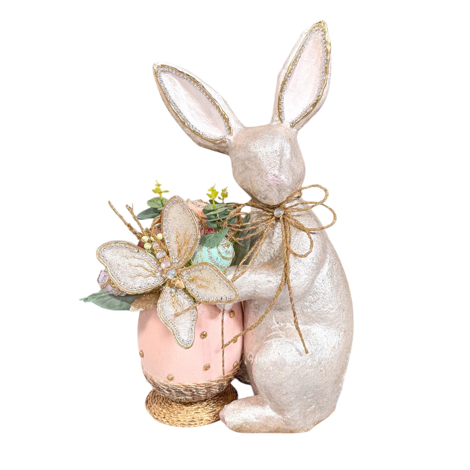 Easter Elegant Bunny With Floral Butterfly Pot | Wayfair North America