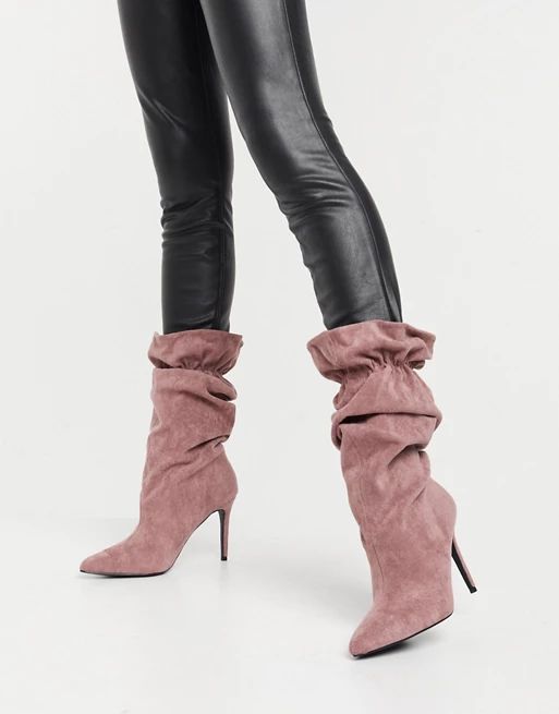 ASOS DESIGN Exactly high heeled slouch boots in lilac | ASOS (Global)