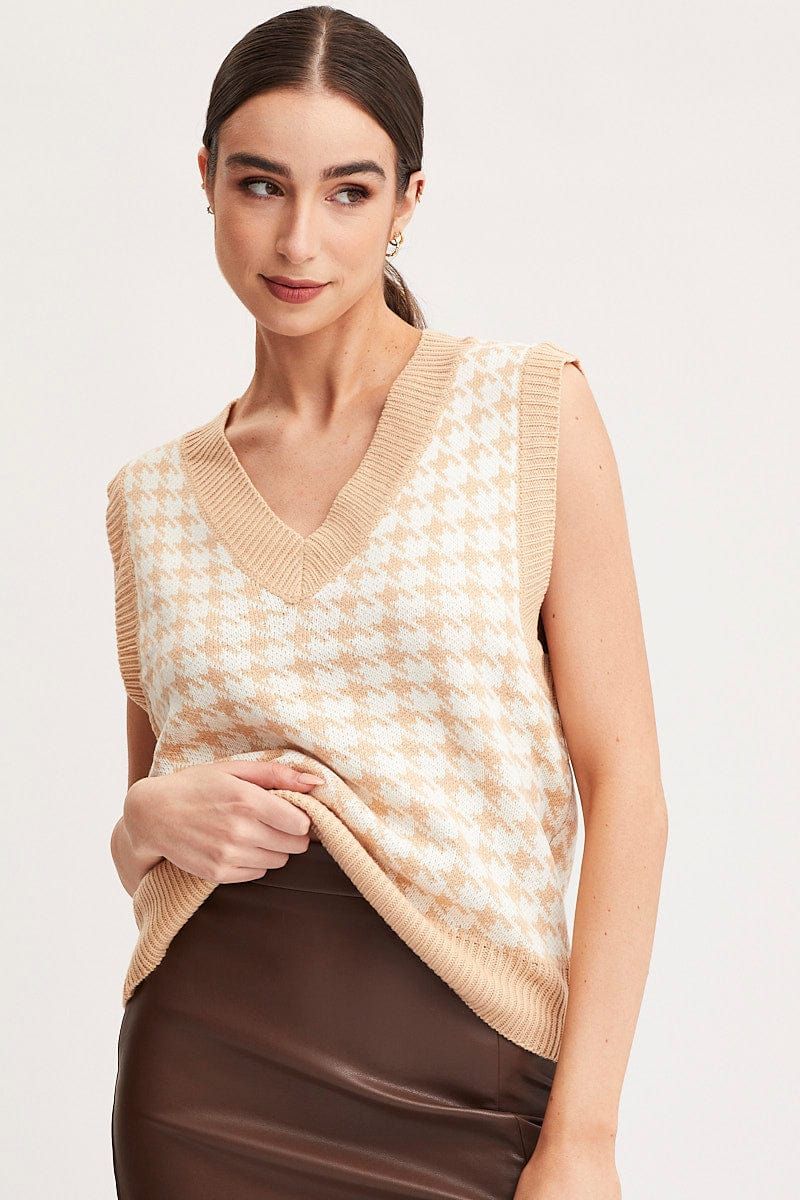 Women’s Check Knit Top Sleeveless Oversized V-Neck | Ally Fashion | Ally Fashion (US, Australia & New Zealand)