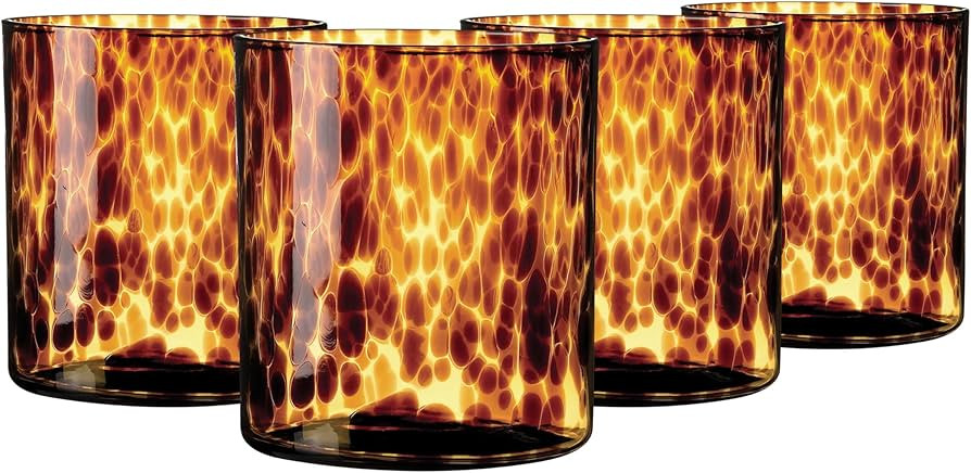 Joseph Sedgh Collection Tortoise Shell DOF Lowball Glass Set of 4 – 10.15 oz Borosilicate Whisk... | Amazon (US)