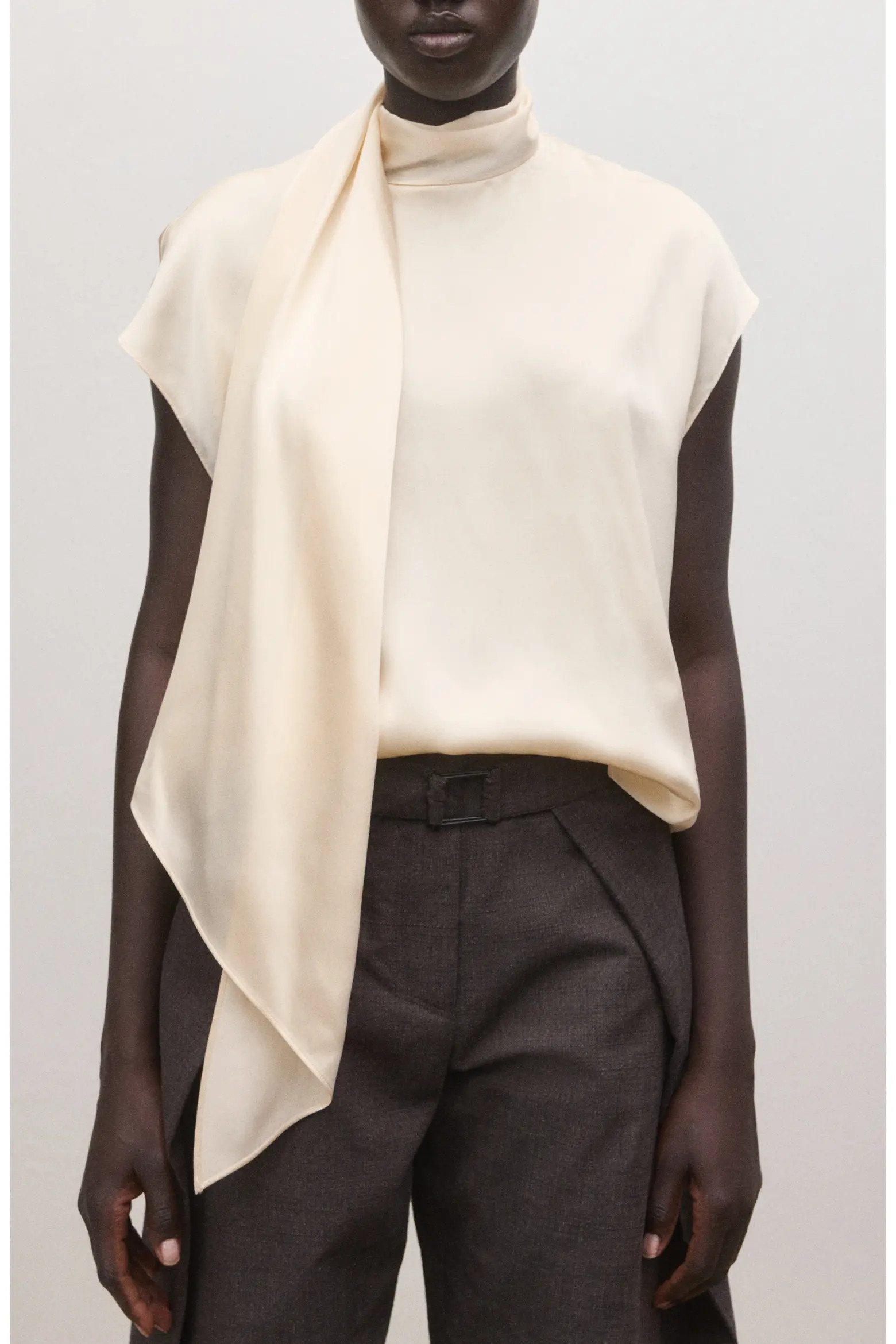 MANGO Tie Neck Silk Top (Women) | Nordstrom | Nordstrom