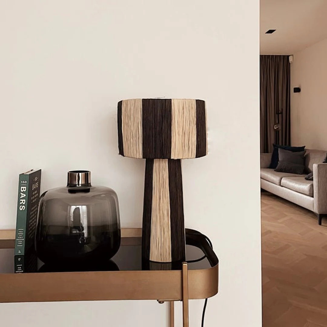 Natural and Black Raffia Lamp, Raffia Lampshade, TABLE LAMPSHADES Moroccan Handmade in Rattan, Wi... | Etsy (US)