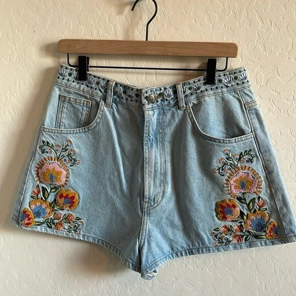 FARM Rio Summer Garden Embroidered Jean Shorts  | eBay | eBay US