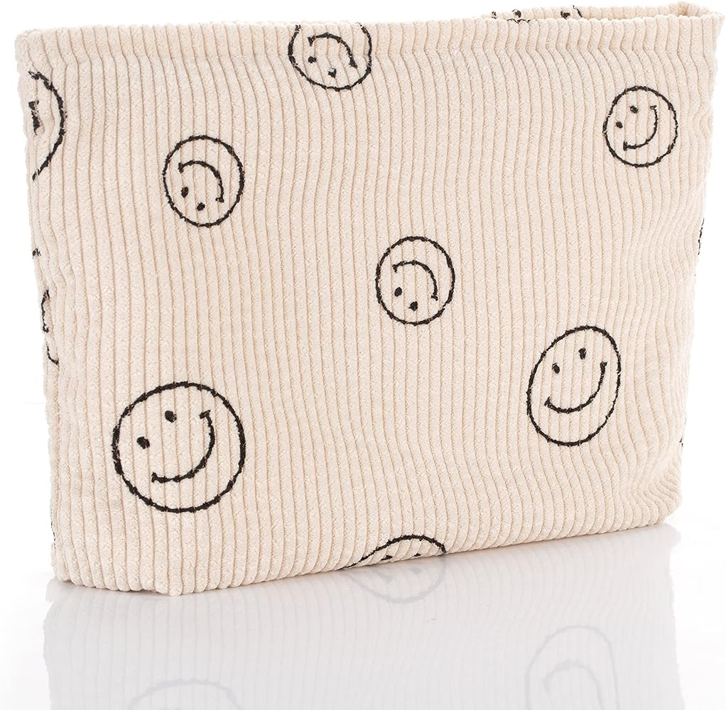 Wudimeitt Cosmetic bag Makeup bag aesthetic stuff Cute smiley face Corduroy Toiletry bag for wome... | Amazon (US)