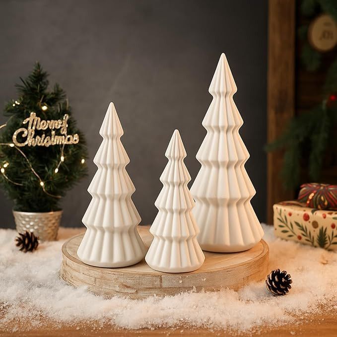 Set of 3 Velvet Ceramic Christmas Trees Decoration Large Modern Velvet Cone Christmas Tree Figuri... | Amazon (US)