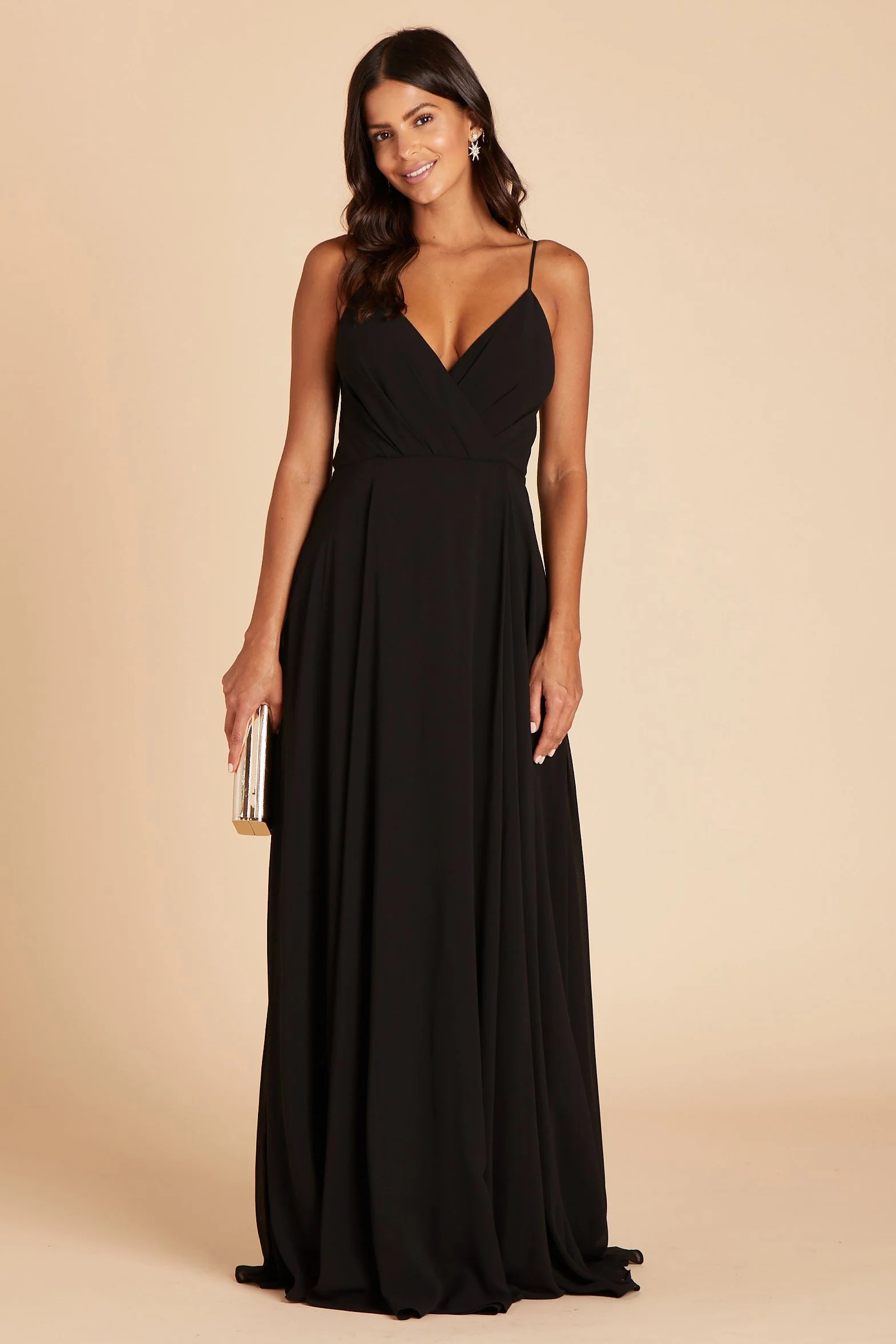 Flowy Black Chiffon Bridesmaid Dress with V-Neck Birdy Grey | Birdy Grey