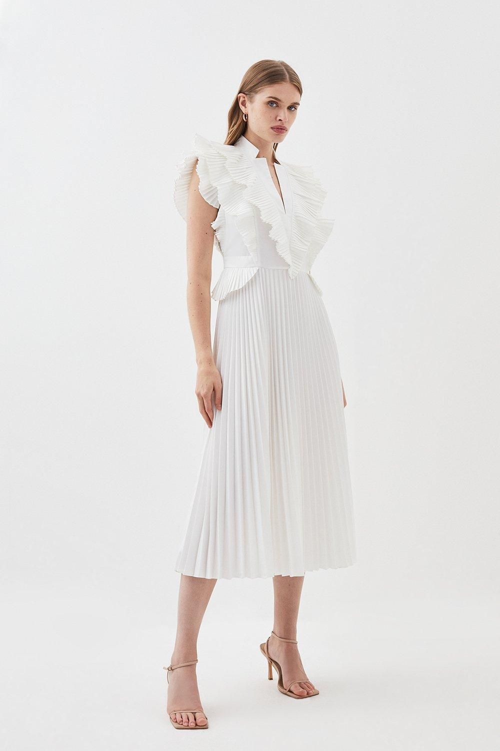 Lydia Millen Cotton Pleated Detail Woven Midi Dress | Karen Millen US