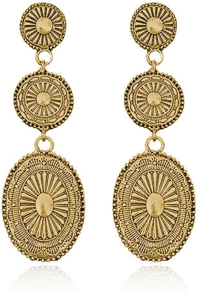 Western Earrings Jewelry for Women Vintage Concho Earrings Oval Turquoise Dangle Earrings Country... | Amazon (US)