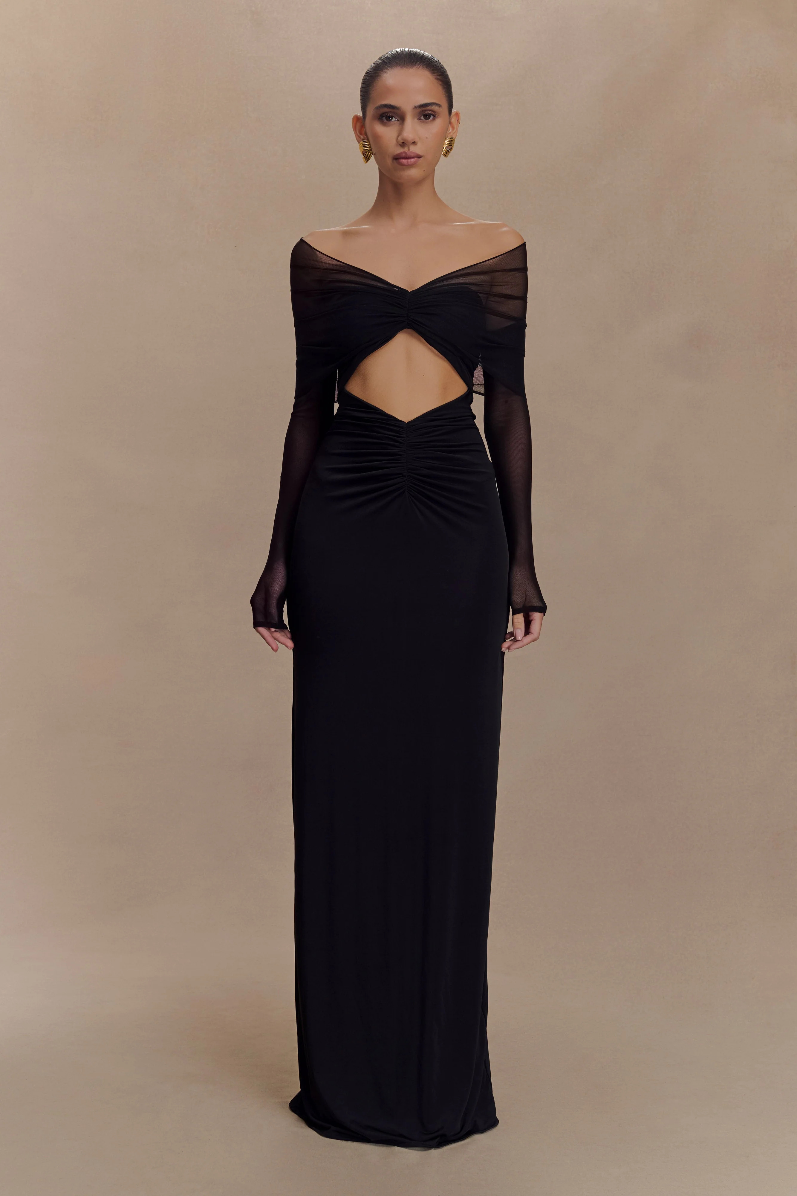 Rafaella Slinky And Mesh Maxi Dress - Black | MESHKI US
