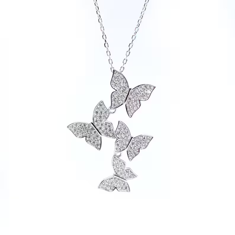 Butterfly Necklace/ Sparkly Butterfly Necklace/ Gold CZ Butterfly Necklace/ Sterling Silver 925 B... | Etsy (US)