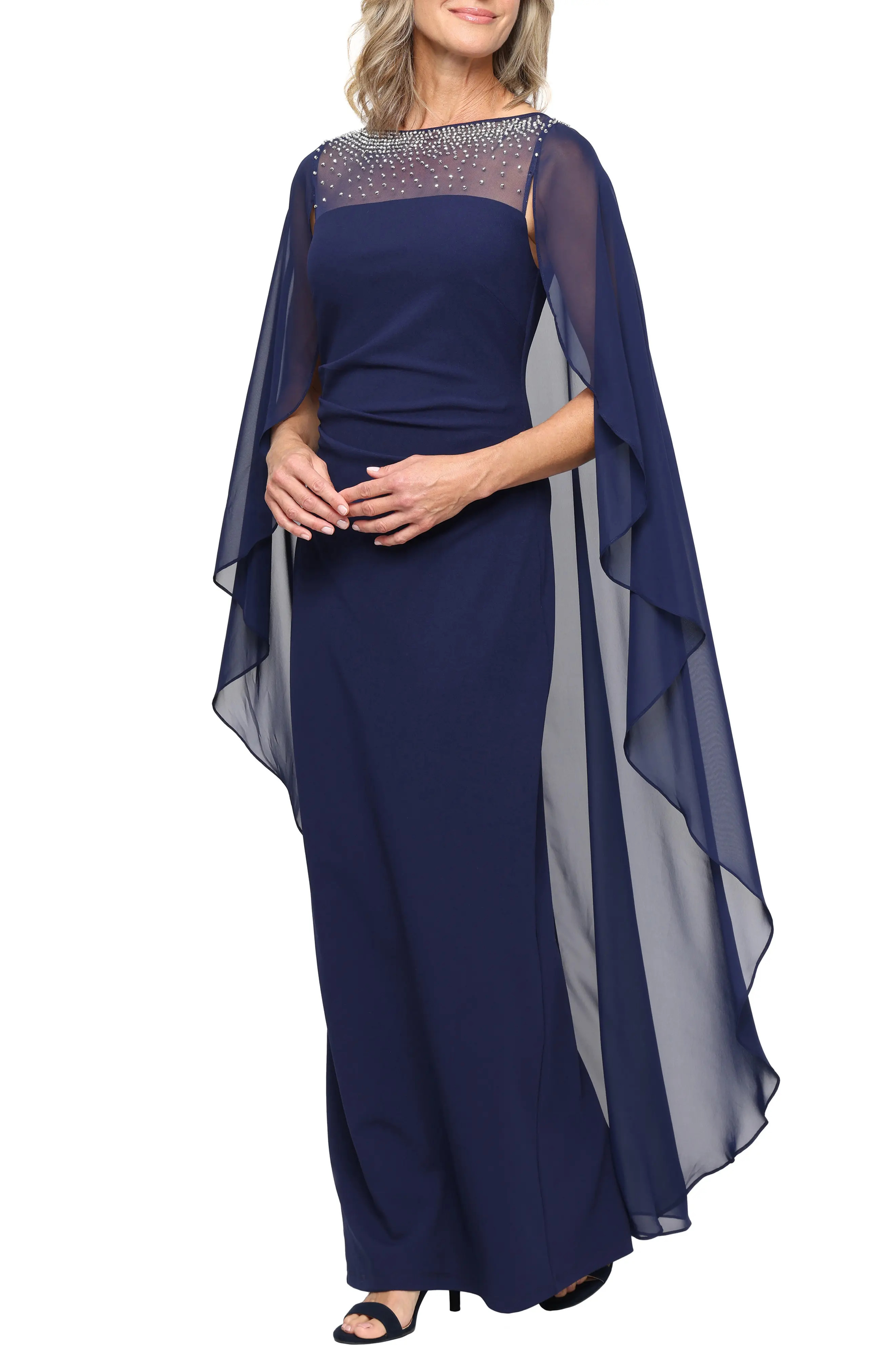 Alex Evenings Stretch Crepe & Chiffon Cape Gown (Women) | Nordstrom | Nordstrom