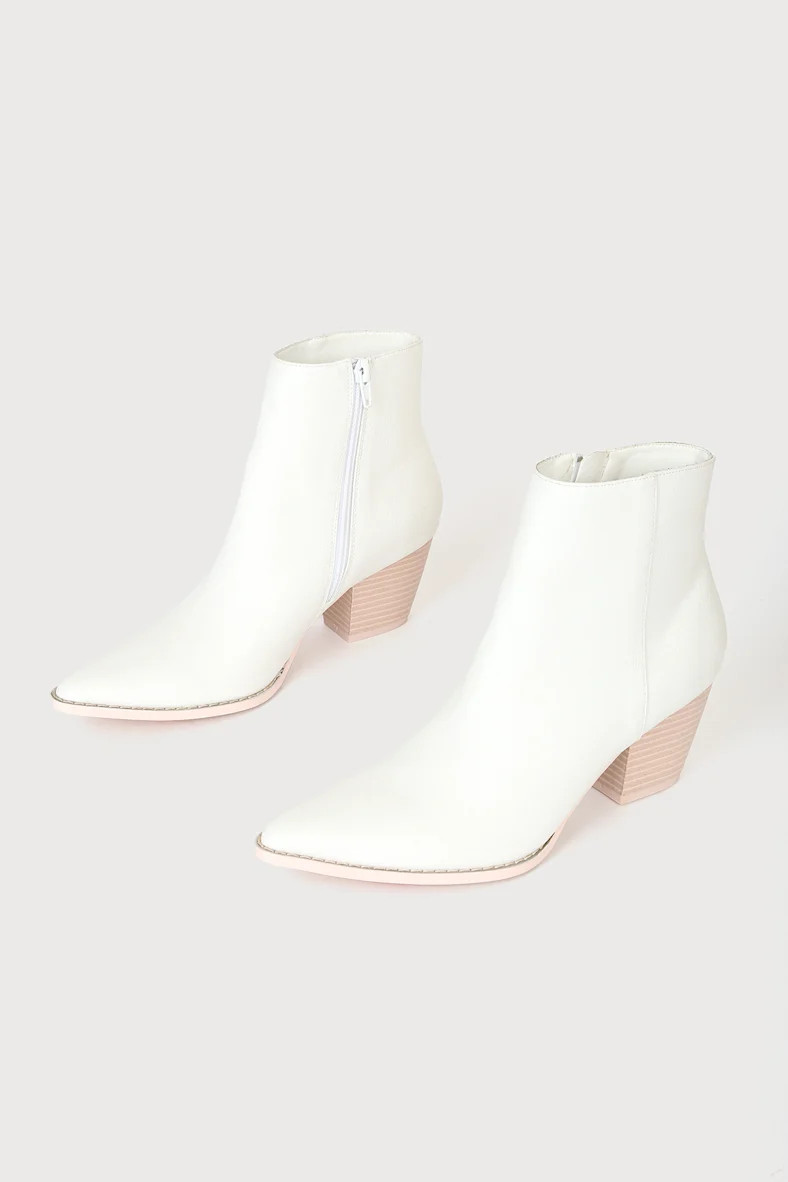 Spirit White and Blonde Pointed Toe Ankle Booties | Lulus