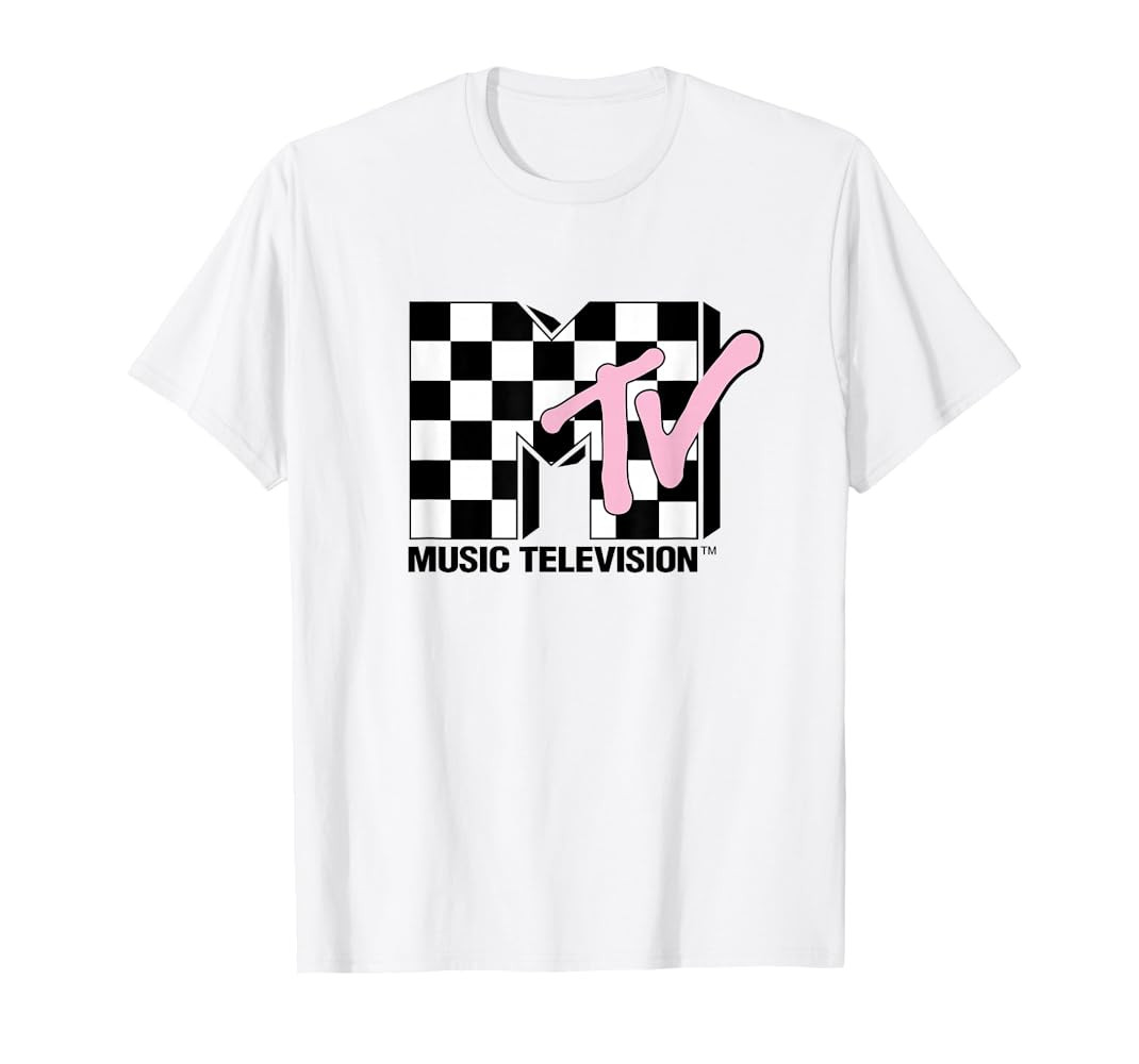 MTV Music Television Retro 80's Pink Neon Checkerboard Logo T-Shirt | Amazon (US)