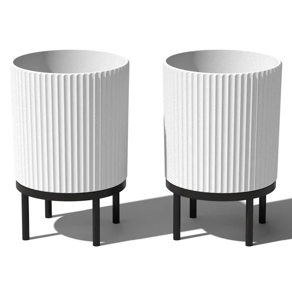 Veradek Demi Series Raised 16" Plastic-Stone Planter - (White/Black, 2 Pack) | Walmart (US)
