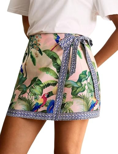 Sujama Women’s Summer Boho Skirts Floral Print Tie Knot Wrap Skirt Cute Tropical Ocean Graphic Mini Short Skirts Beachwear | Amazon (US)