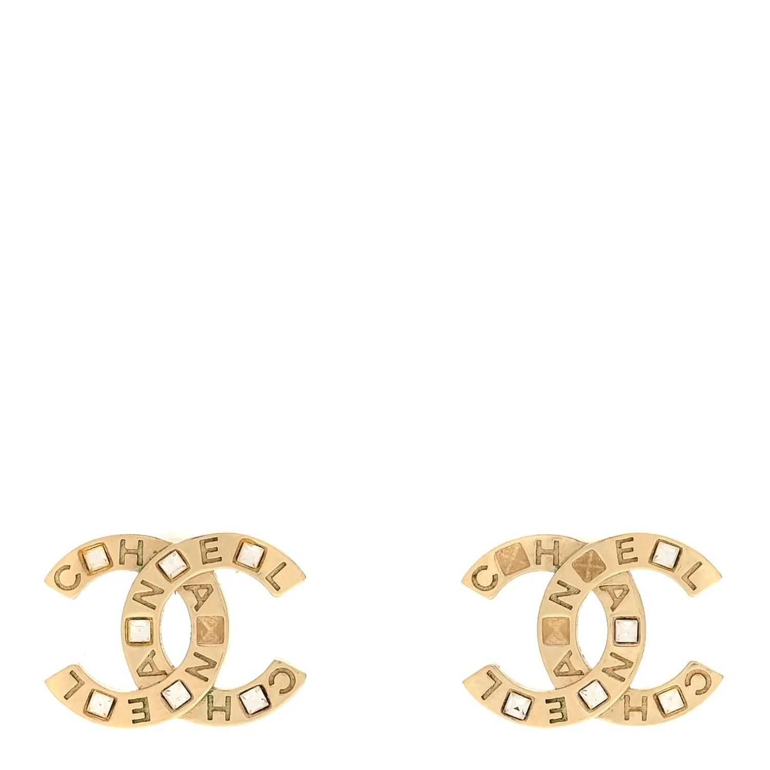 Chanel Crystal Metal CC Paris Button Stud Earrings Gold 1922632 | FASHIONPHILE (US)
