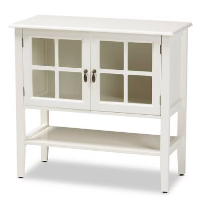 Chauncey Wood and Glass 2 Door Kitchen Cabinet White - Baxton Studio | Target