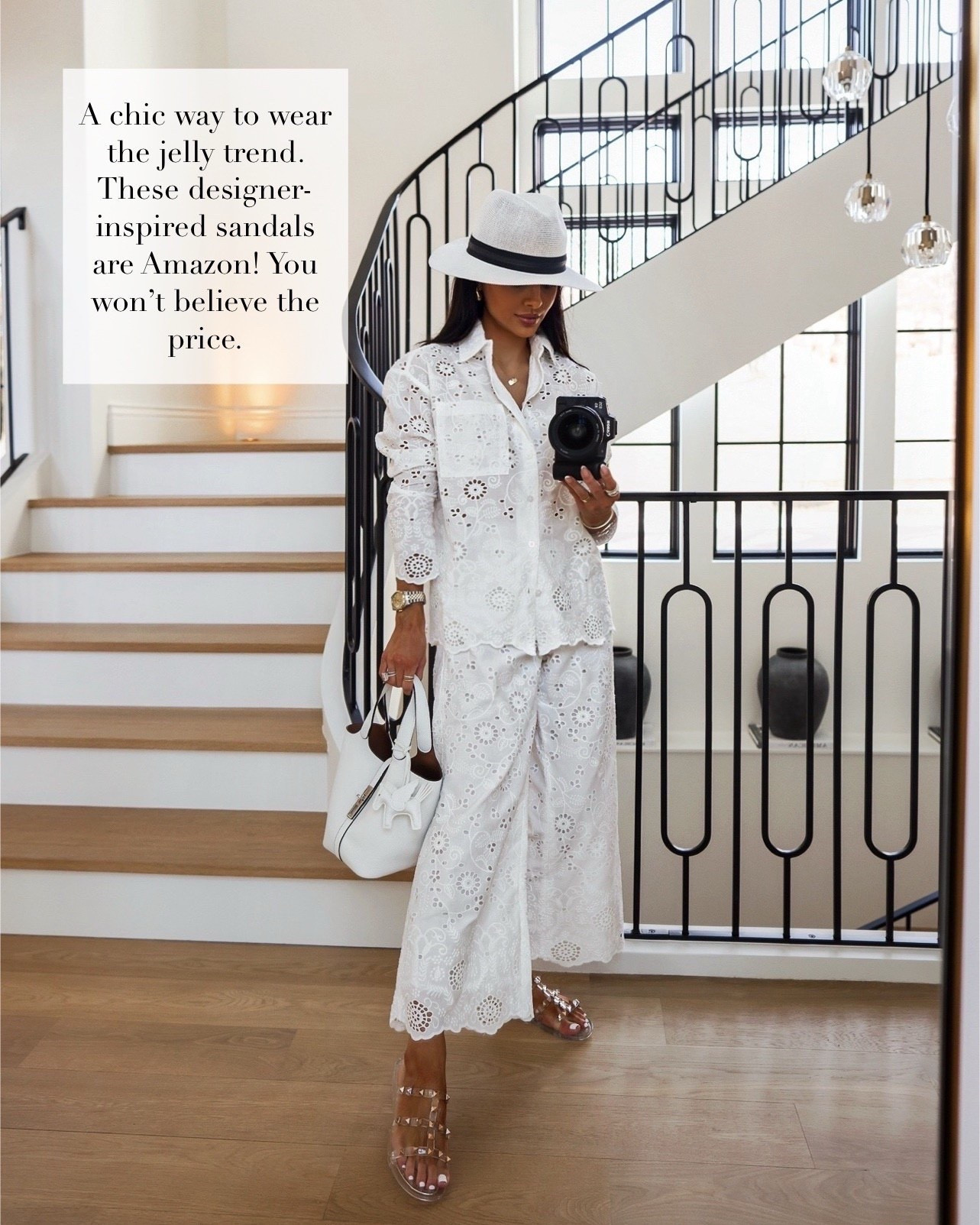 Chic way to style the trending jelly sandals and I’m honestly obsessed with this look. Paired with the Cella Jane white eyelet set it feels so fresh, feminine, and perfect for a beach vacation. These jelly sandals give that Valentino inspired look for less and are such a fun way to lean into this season’s trends while still keeping it elevated.

Cella Jane white eyelet set - wearing XS
Valentino inspired jelly sandals

miamiamine jelly sandals trend Valentino inspired sandals beach vacation outfit Cella Jane eyelet set spring outfits 2026 luxe look for less chic resort wear feminine vacation style

#LTKootd #LTKOver40 #LTKTravel