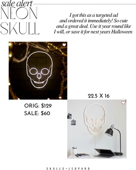 Obsessed with this neon skull!! I got it as a targeted ad on face book and ordered immediately when I saw the price! Keep it up year round like I will, or get it for next years Halloween! Would also make an amazing gift!

Pottery barn neon skull, neon skull, Halloween sale, pottery barn sAle, holiday gift 

#LTKsalealert #LTKGiftGuide #LTKSeasonal