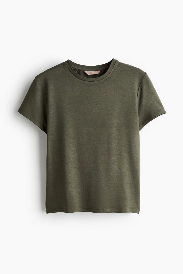 Fitted T-shirt - Dark khaki green - Ladies | H&M GB | H&M (UK, MY, IN, SG, PH, TW, HK)