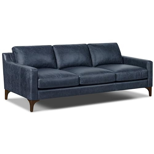POLY & BARK Sorrento Leather Couch - 86 Inch Sofa - Full-Grain Leather Sofa for Living Room with Feather Down Topper - Living Room Couch - Pure Aniline Vintage Italian Leather in Nightfall Blue | Amazon (US)