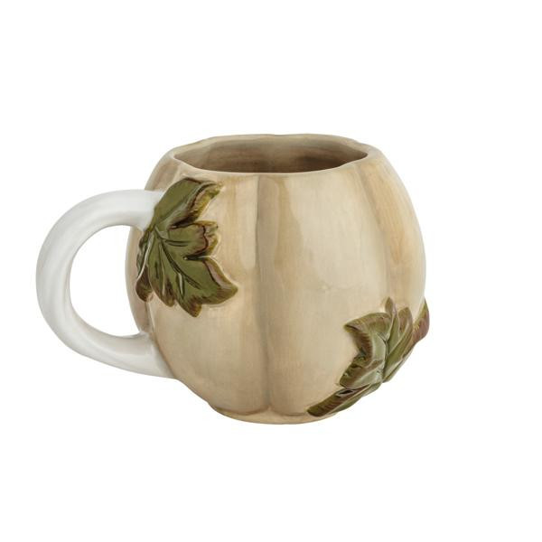 Mud Pie Taupe Leaf Pumpkin Mug in Beige/khaki | Stoneware | Mud Pie