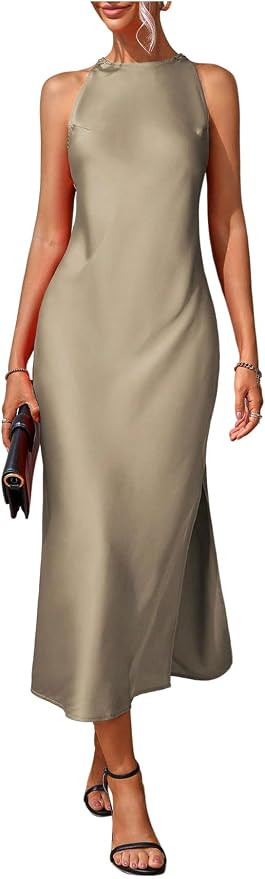 Floerns Women's Elegant Crew Neck Maxi Slit Cocktail Tank Wedding Dress | Amazon (US)