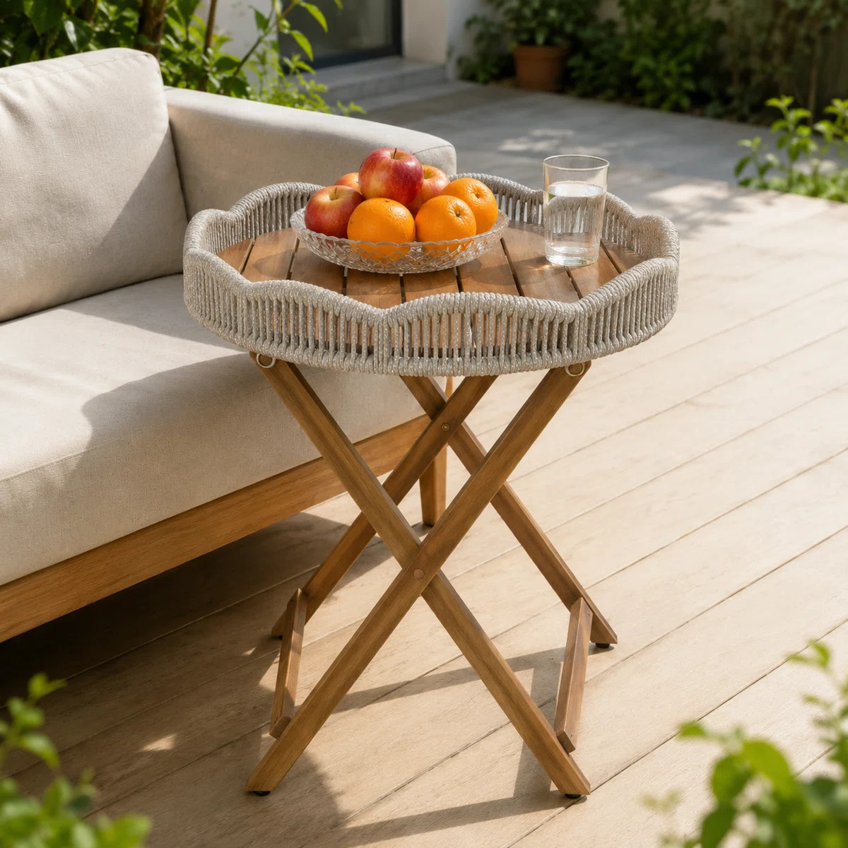 Zenn Outdoor Small Side Folding Table Acacia Wood Outdoor End Table for Patio, Garden Accent Roun... | Wayfair North America