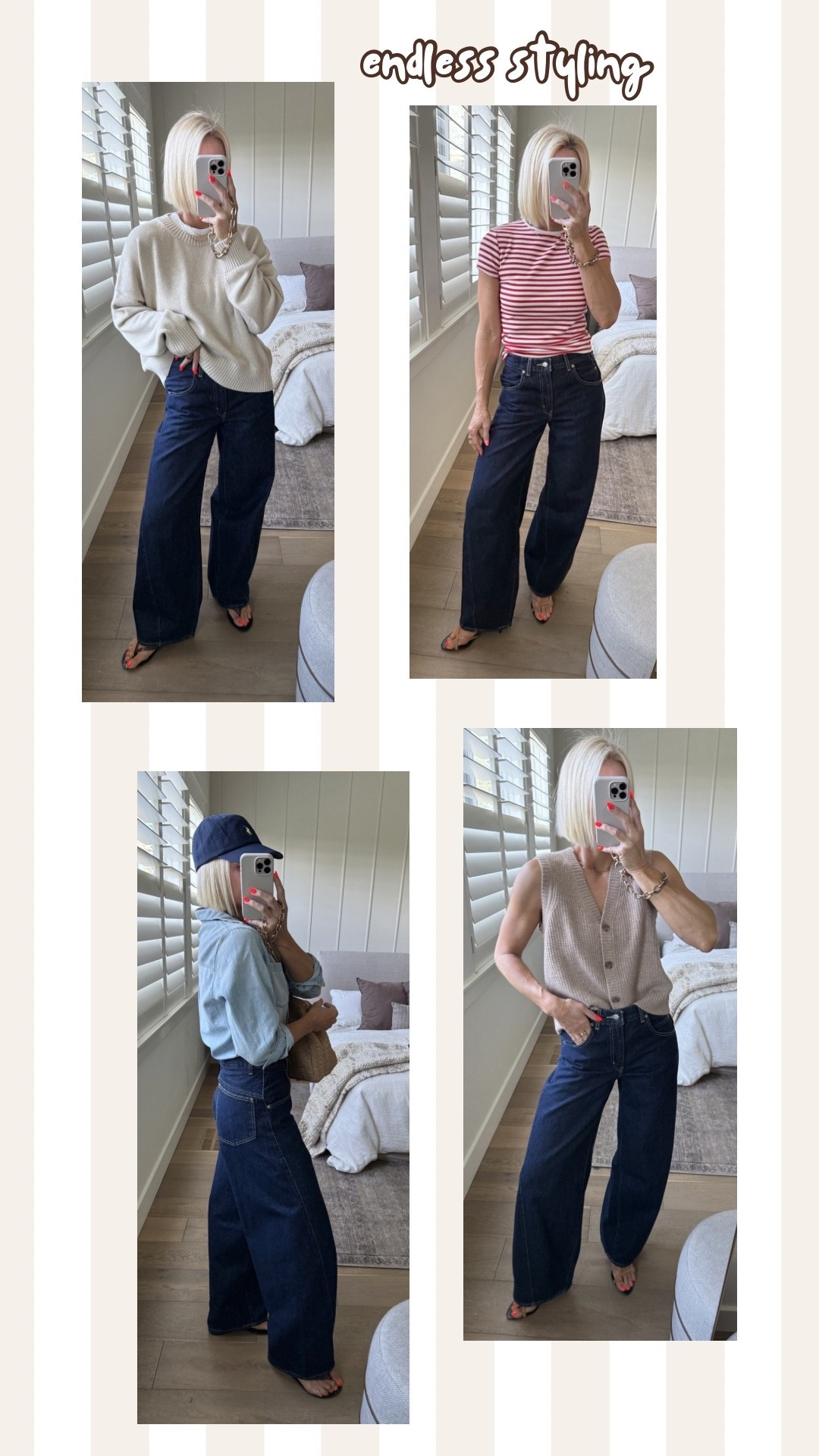 Cannot get over how COOL These jeans are. I have never seen anything like them! More denim washes available. They fit big, so go down a size. Wearing a 26x32
Size up in cotton denim button down.
Finally found the perfect flips (thong sandals)

#LTKMothersDay #LTKxMadewell #LTKOver40