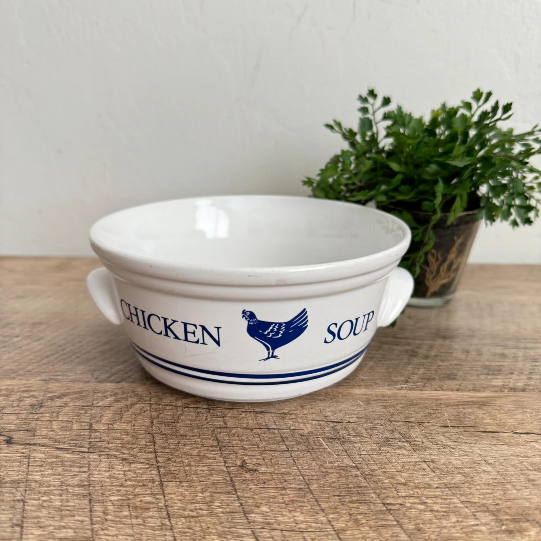 Chicken Soup Bowl - FTDA - 1980's - Get Well - Chicken - Blue and White - Decorative Soup Bowls -... | Etsy (US)