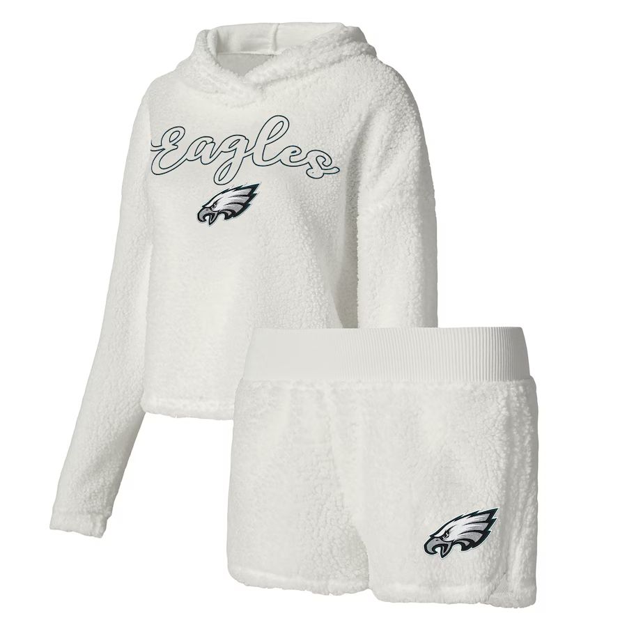 Philadelphia Eagles Concepts Sport Women's Fluffy Pullover Sweatshirt & Shorts Sleep Set - White | Lids