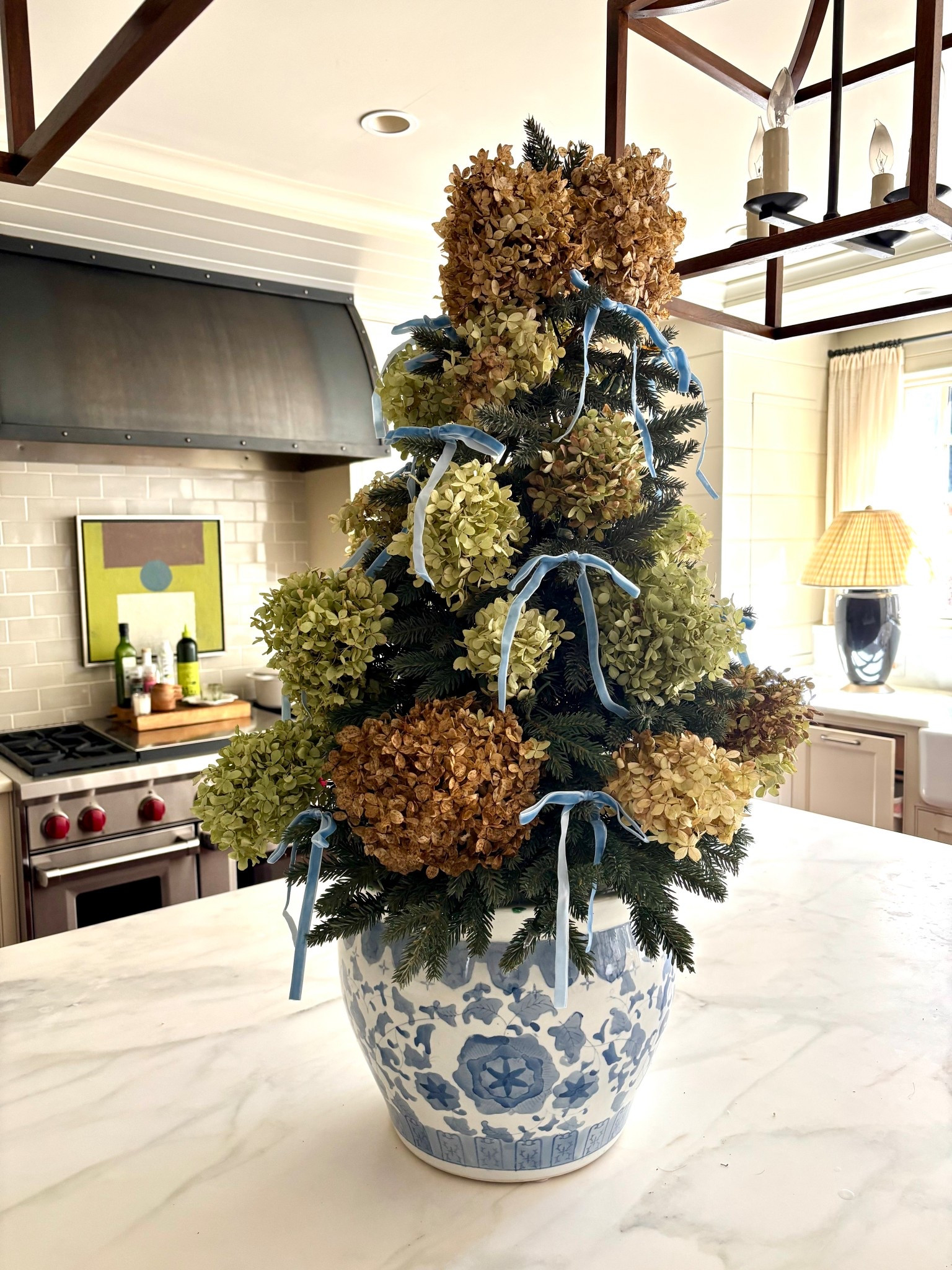 Tabletop tree is ready for Christmas! 🎄 These dusty blue bows from amazon were the perfect finishing touch. 