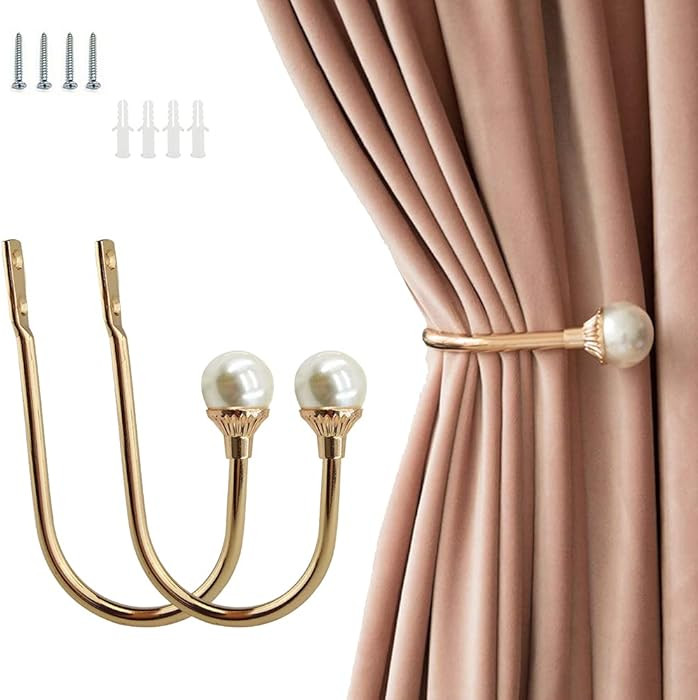 2 Pack Curtain Holdbacks Wall Mounted Curtain Tiebacks Hooks Plastic Pearl U Shape Curtain Tiebac... | Amazon (US)
