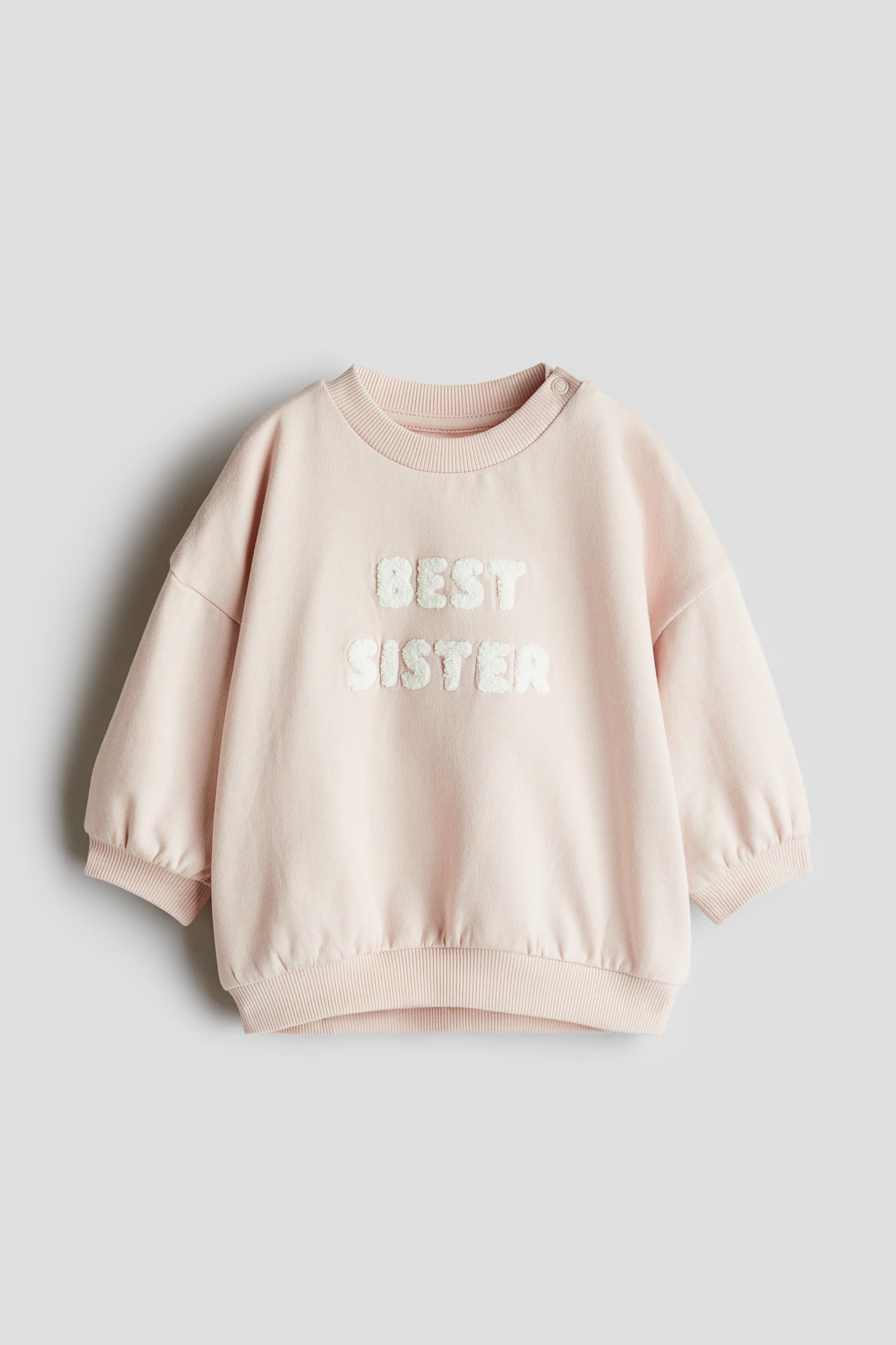 Teddy Fleece Sweatshirt with Appliqués - Round Neck - Long sleeve - Powder pink/Best Sister - Ki... | H&M (US + CA)