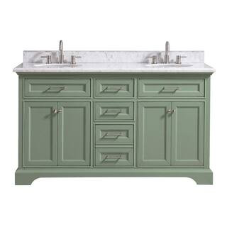 Home Decorators Collection Windlowe 61 in. W x 22 in. D x 35 in. H Bath Vanity in Green with Carr... | The Home Depot