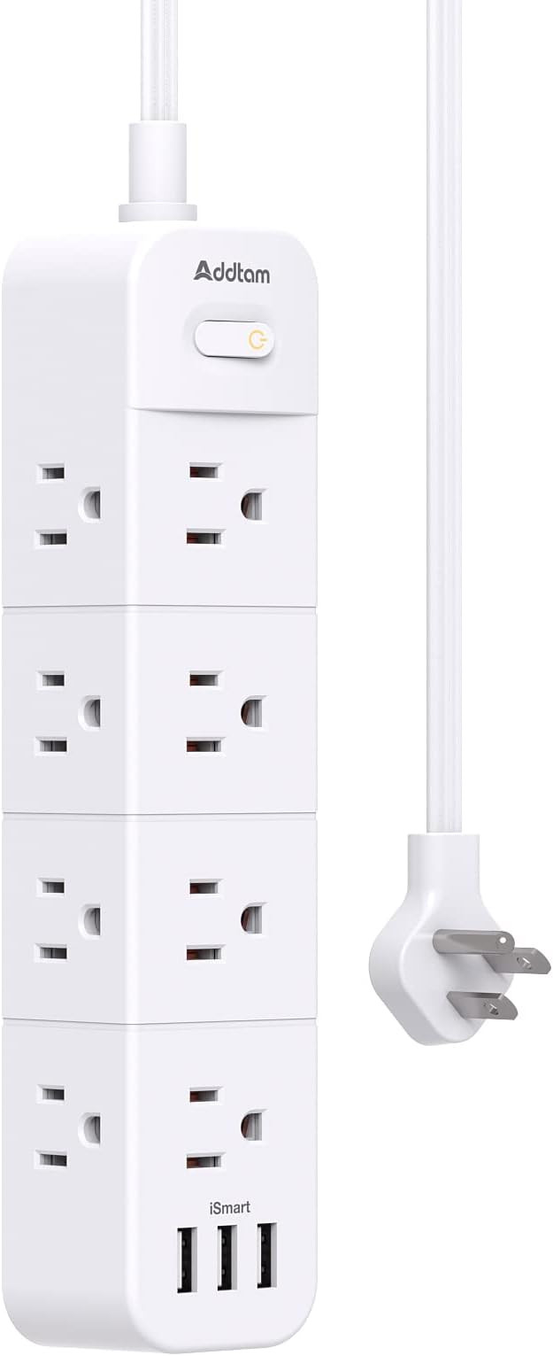 Flat Plug Extension Cord, Addtam Power Strip Surge Protector, 12 Outlets with 3 USB Ports, Outlet... | Amazon (US)
