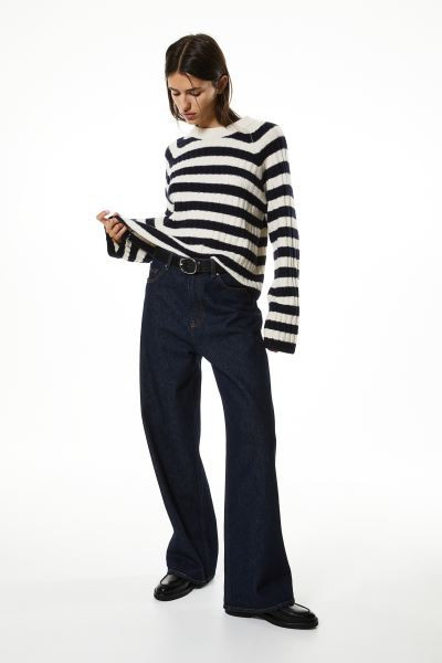 Rib-knit Sweater - Navy blue/striped - Ladies | H&M US | H&M (US + CA)