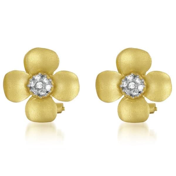 Collette Z Gold-plated Sterling Silver Cubic Zirconia Flower Earrings | Bed Bath & Beyond