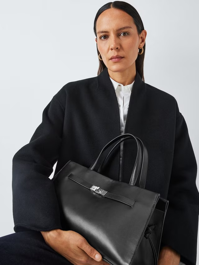 John LewisLeather Turn Lock Grab Bag, Black | John Lewis (UK)