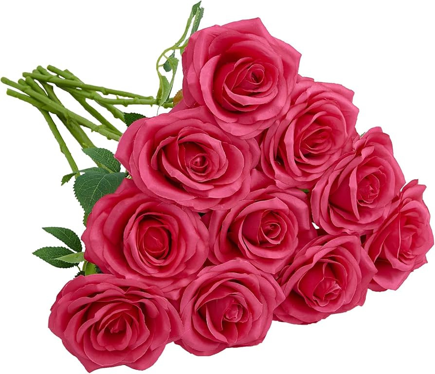 IUKnot Artificial Rose 10pcs Open Flower Bouquet Faux Rose Stems for Wedding Arrangement, Bridal ... | Amazon (US)