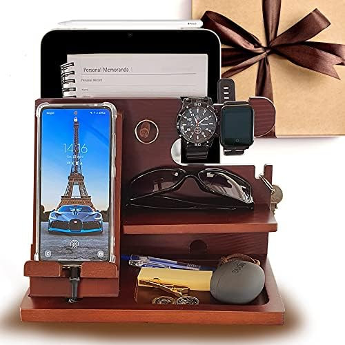 Gift for Men Nightstand Organizer Wood Docking Station Christmas Stocking Stuffers for Dad Father... | Amazon (US)